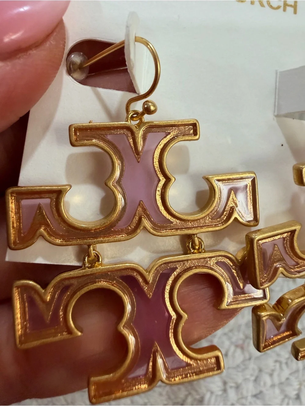 Tory Burch Transparent Pink Double Logo Statement Earrings | NEW